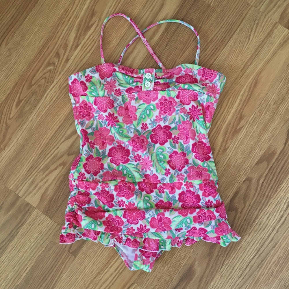 Lands End One piece Pink Floral Swimsuit‎ size 12